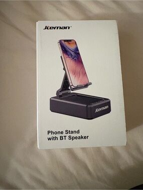 Black Phone Stand with Bluetooth Speaker - Foldable Hands-Free Mount